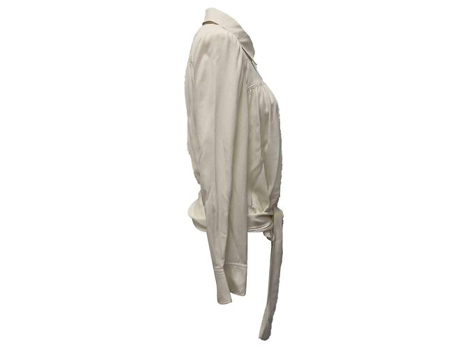 Chloé Bluse aus ivory Seide mit Knopf und Taillenknoten Weiß Roh - Ansicht 2