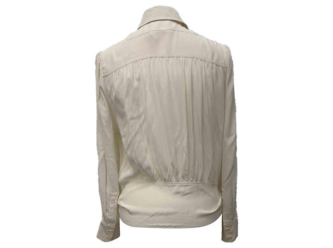 Chloé Bluse aus ivory Seide mit Knopf und Taillenknoten Weiß Roh - Ansicht 3