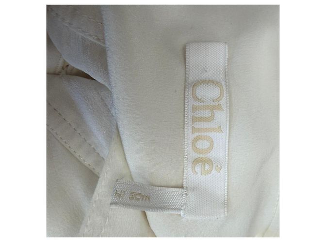 Chloé Bluse aus ivory Seide mit Knopf und Taillenknoten Weiß Roh - Ansicht 4