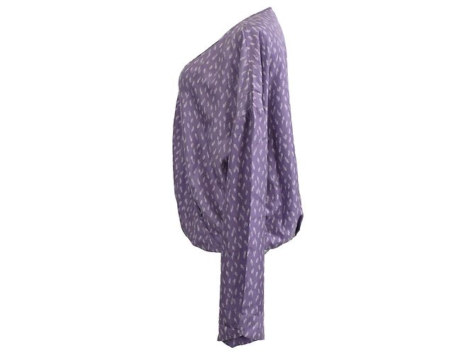 Diane von Furstenberg bedruckte Wickelbluse aus lila Seide - Ansicht 2