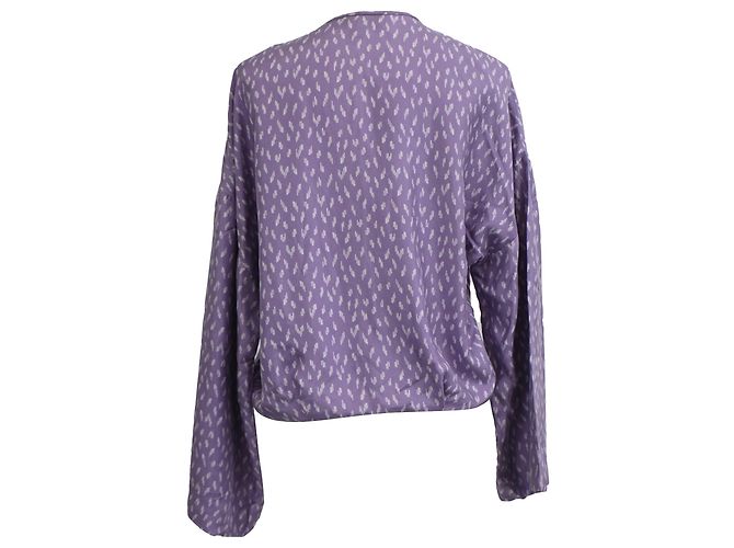 Diane von Furstenberg bedruckte Wickelbluse aus lila Seide - Ansicht 3
