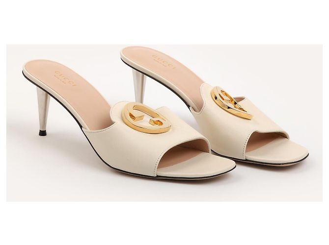 Sandali mules Gucci Blondie in pelle bianca Bianco - vista 3