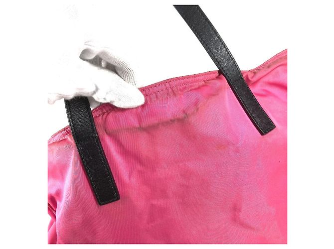 Tote Borsa 2 in 1 con placca logo triangolare PRADA Nero Rosa - vista 10