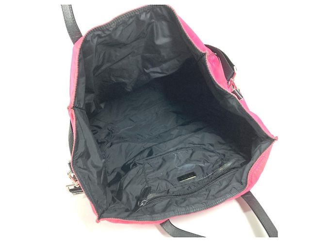 Tote Borsa 2 in 1 con placca logo triangolare PRADA Nero Rosa - vista 12