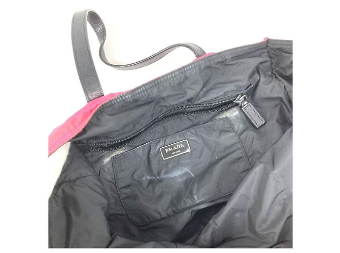 Tote Borsa 2 in 1 con placca logo triangolare PRADA Nero Rosa - vista 13