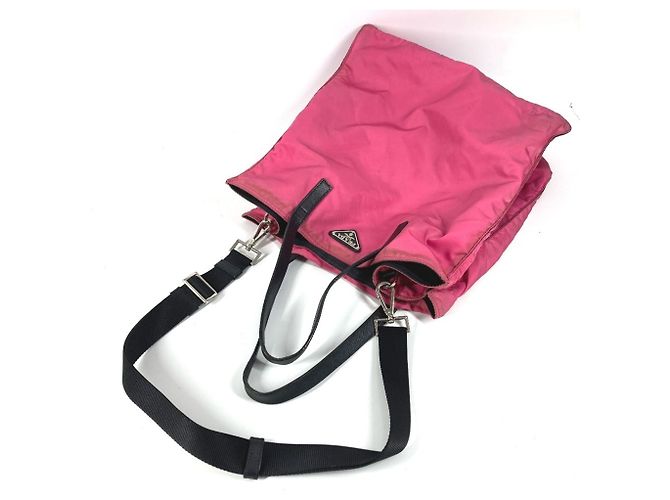 Tote Borsa 2 in 1 con placca logo triangolare PRADA Nero Rosa - vista 16