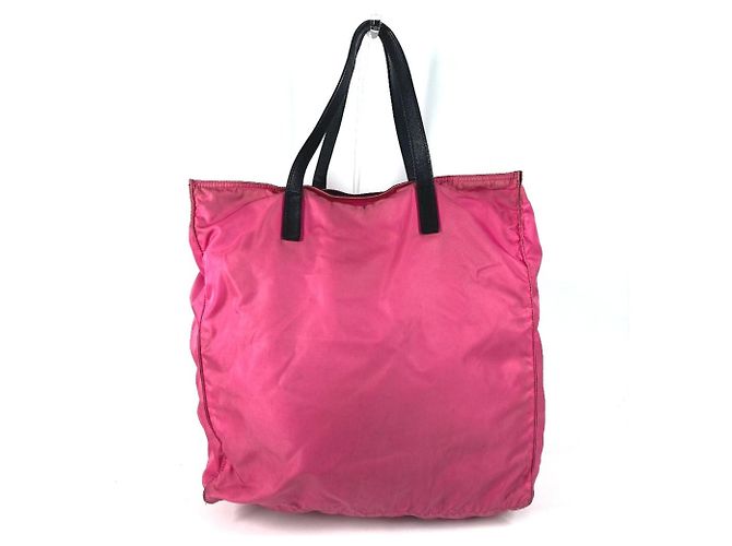 Tote Borsa 2 in 1 con placca logo triangolare PRADA Nero Rosa - vista 2