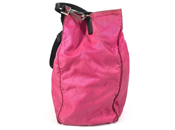 Tote Borsa 2 in 1 con placca logo triangolare PRADA Nero Rosa - vista 3