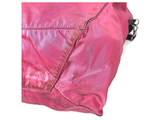 Tote Borsa 2 in 1 con placca logo triangolare PRADA Nero Rosa - vista 6