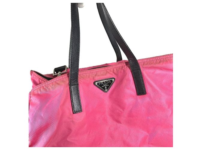 Tote Borsa 2 in 1 con placca logo triangolare PRADA Nero Rosa - vista 9