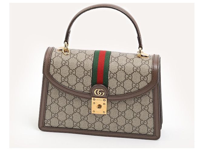 Borsa Gucci Ophidia Top Handle Flap in tela GG Supreme Marrone - vista 6