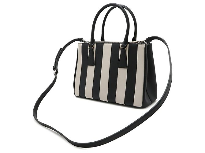 Bolso de mano triangular a rayas Galleria de Prada Negro Blanco - vista 3