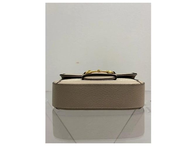Borsa Gucci 1955 Horsebit in tela beige - vista 4