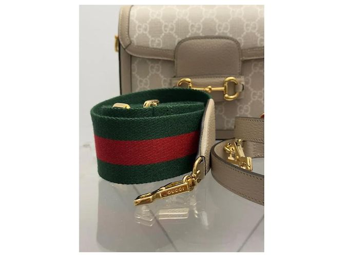 Borsa Gucci 1955 Horsebit in tela beige - vista 8