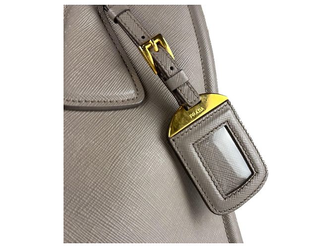Borsa a spalla in pelle grigia Prada Marrone - vista 12