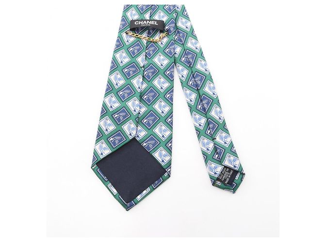 Cravatta Chanel in seta blu verde crema Crudo - vista 3
