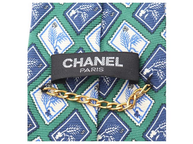 Cravatta Chanel in seta blu verde crema Crudo - vista 4