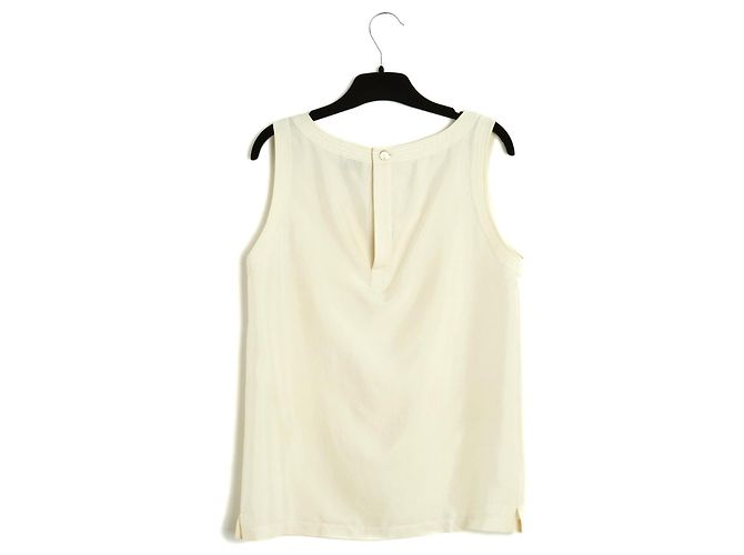 Chanel circa 1990 Top de Seda Ecru FR38 Top de Seda Ecru Blusa Sin Mangas UK10 US8 Crudo - vista 4