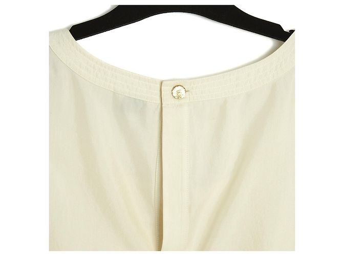 Chanel circa 1990 Top de Seda Ecru FR38 Top de Seda Ecru Blusa Sin Mangas UK10 US8 Crudo - vista 5