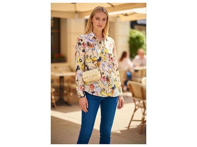Logo Bluse Multicolor 100% Seide CC Barbie Kollektion 95P Ikonisch Chanel FR 42/44 - Ansicht 3