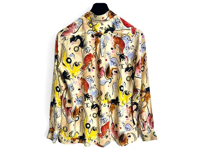 Logo Bluse Multicolor 100% Seide CC Barbie Kollektion 95P Ikonisch Chanel FR 42/44 - Ansicht 4