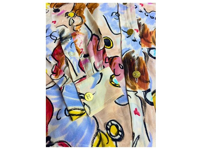 Logo Bluse Multicolor 100% Seide CC Barbie Kollektion 95P Ikonisch Chanel FR 42/44 - Ansicht 5
