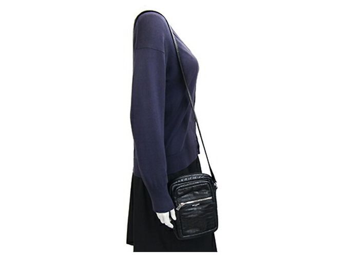 Borsa a spalla in pelle nera stampata Saint Laurent Nero - vista 7