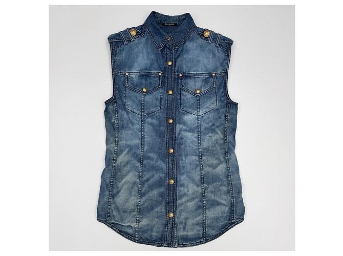 Camicia senza maniche in denim Balmain blu - vista 3