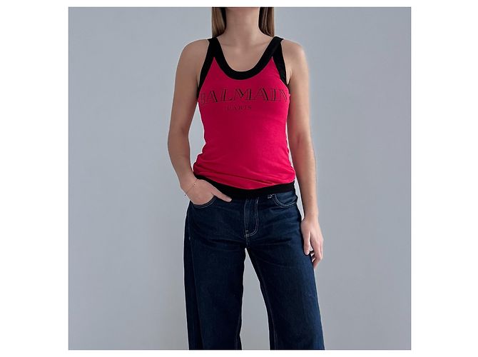 Top senza maniche Balmain nero e rosso - vista 2