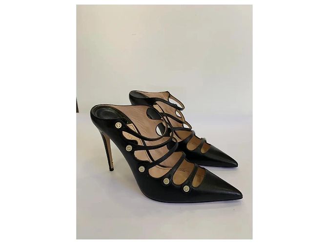 Gucci Antena Mules Heels Schwarzes Leder - Ansicht 2