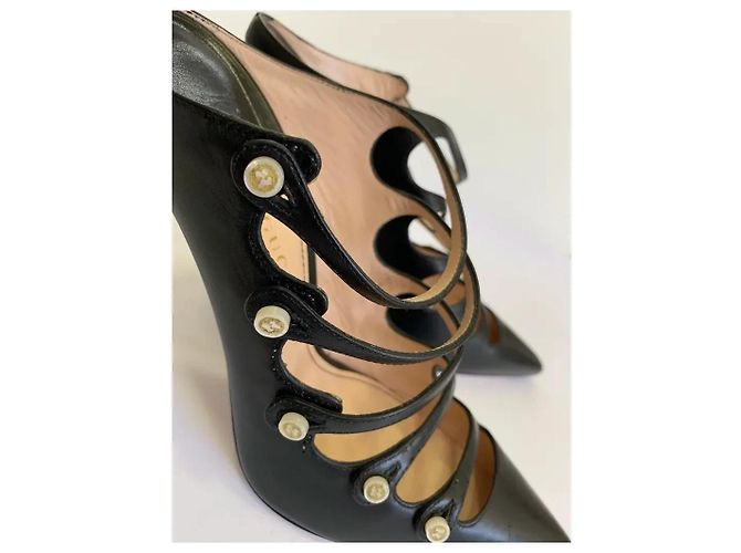 Gucci Antena Mules Heels Schwarzes Leder - Ansicht 7