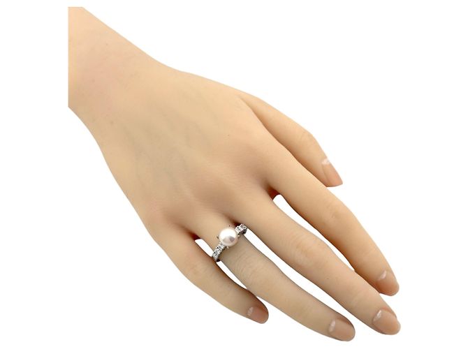 Autre Marque Platinbandring mit Diamant und Perle Silber - Ansicht 2