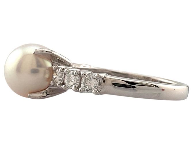 Autre Marque Platinbandring mit Diamant und Perle Silber - Ansicht 4