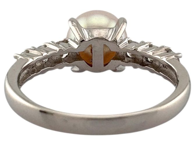Autre Marque Platinbandring mit Diamant und Perle Silber - Ansicht 5