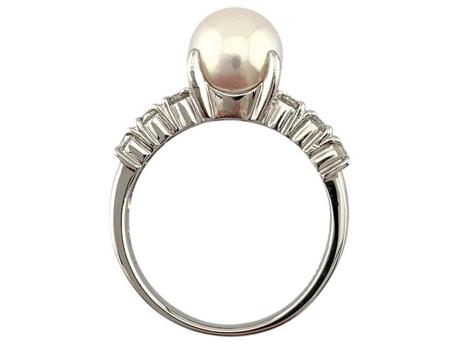 Autre Marque Platinbandring mit Diamant und Perle Silber - Ansicht 6