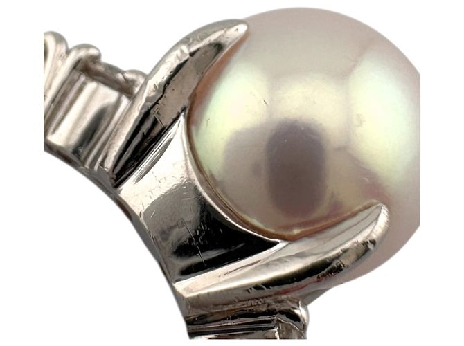 Autre Marque Platinbandring mit Diamant und Perle Silber - Ansicht 9