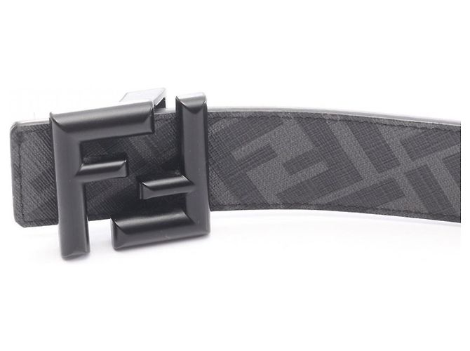 Fendi FF Square Reversible Leather Belt, Black - view 2