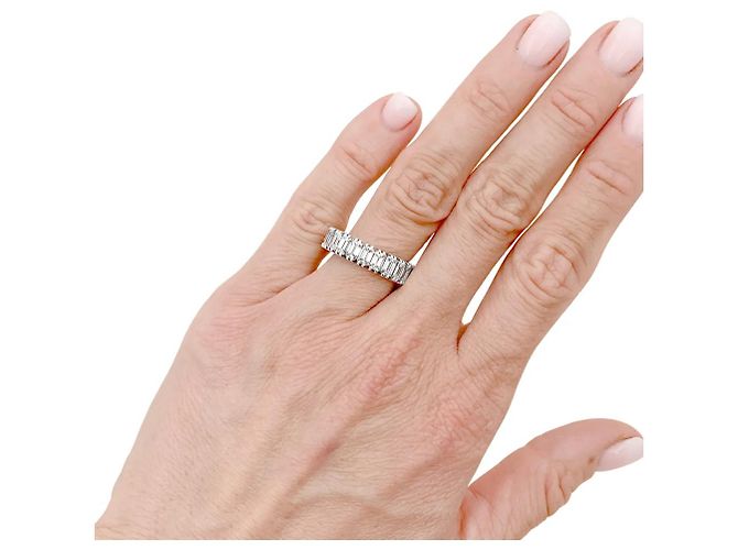 Autre Marque Anello eternità, platino e diamanti taglio smeraldo. - vista 7