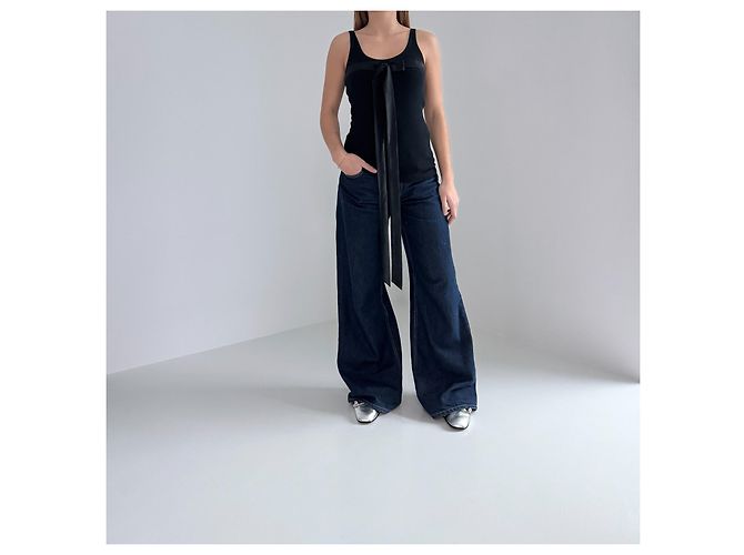 Top in seta e cotone a coste Dolce & Gabbana con fiocco in velluto Nero - vista 2