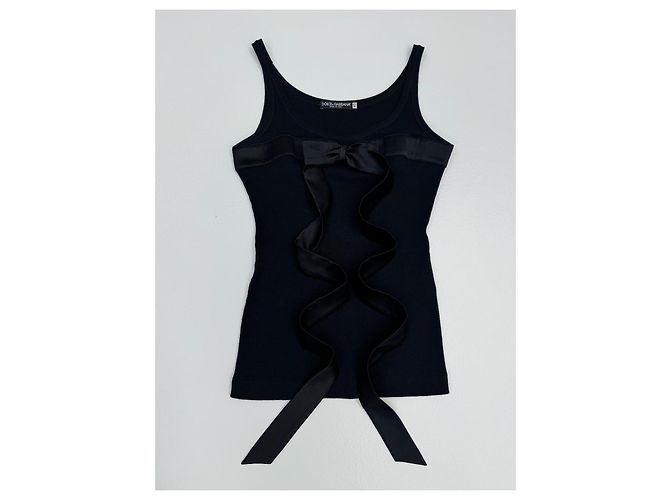 Top in seta e cotone a coste Dolce & Gabbana con fiocco in velluto Nero - vista 3