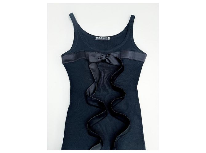 Top in seta e cotone a coste Dolce & Gabbana con fiocco in velluto Nero - vista 8