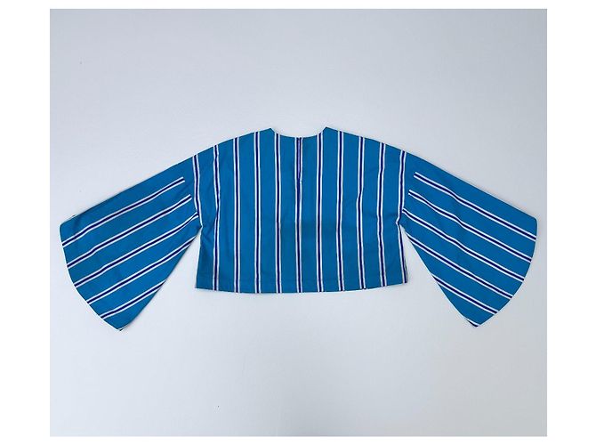 Top corto Stella Jean azul a rayas de algodón Blanco Azul oscuro - vista 4