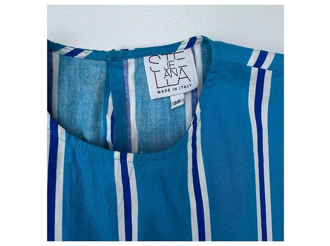Top corto Stella Jean azul a rayas de algodón Blanco Azul oscuro - vista 7