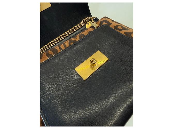 Borsa a spalla piccola Givenchy GV3 in pelle nera e suede leopardato Marrone Blu navy - vista 7