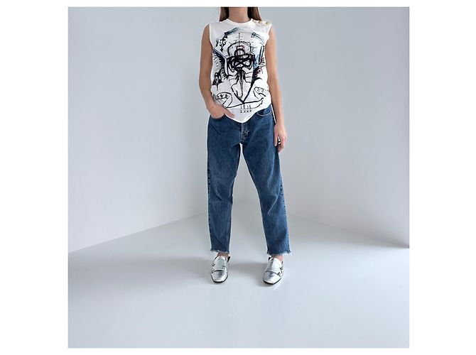 Top Balmain blanco de algodón con estampado gráfico y botones dorados - vista 2