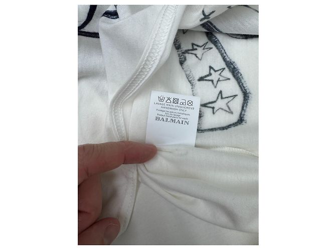 Top Balmain blanco de algodón con estampado gráfico y botones dorados - vista 6