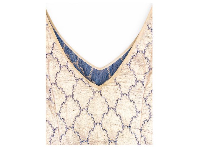 Conjunto de top de brocado de seda dourada e saia midi Prada SS02 Dourado - vista 10