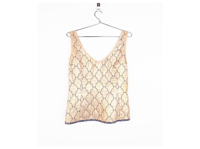 Conjunto de top de brocado de seda dourada e saia midi Prada SS02 Dourado - vista 2