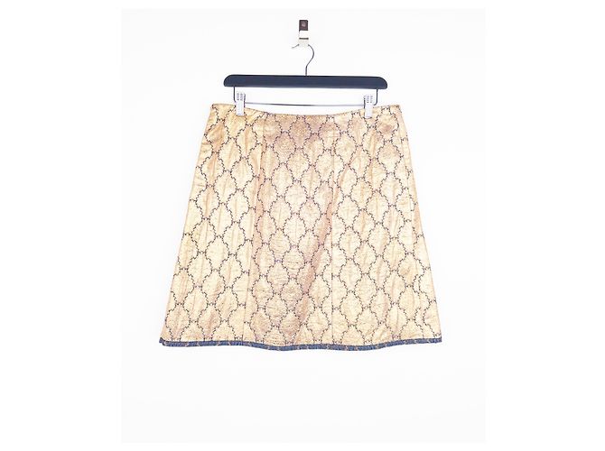 Conjunto de top de brocado de seda dourada e saia midi Prada SS02 Dourado - vista 3
