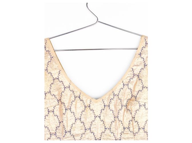 Conjunto de top de brocado de seda dourada e saia midi Prada SS02 Dourado - vista 6